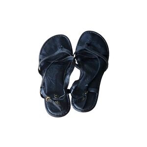 Børn Womens 7 M Black Leather Strappy Slingback Thong Sandals Shoes D28303 EUC